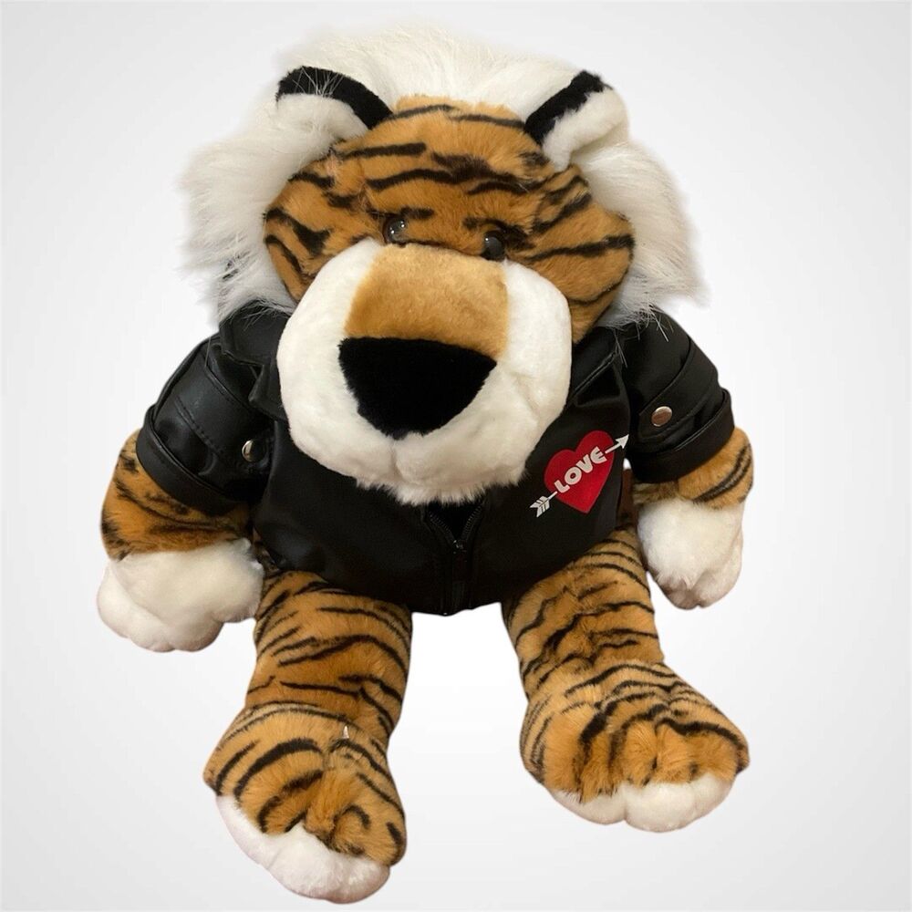 Dan Dee Collectors Choice Tiger Plush With Faux Leather Bomber Jacket Love